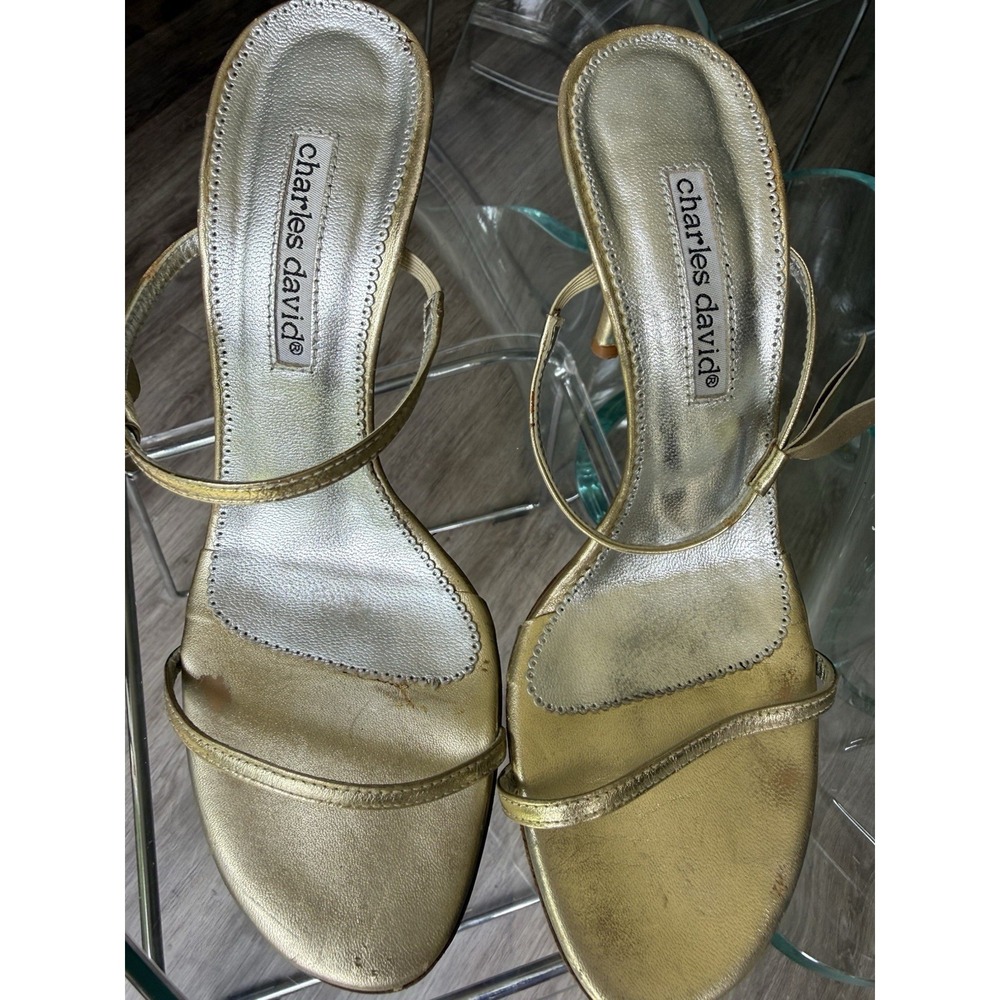 Charles David Gold Lead Strappy Heels Toga Party Greek Grecian Goddess Stilettos - Picture 4 of 8